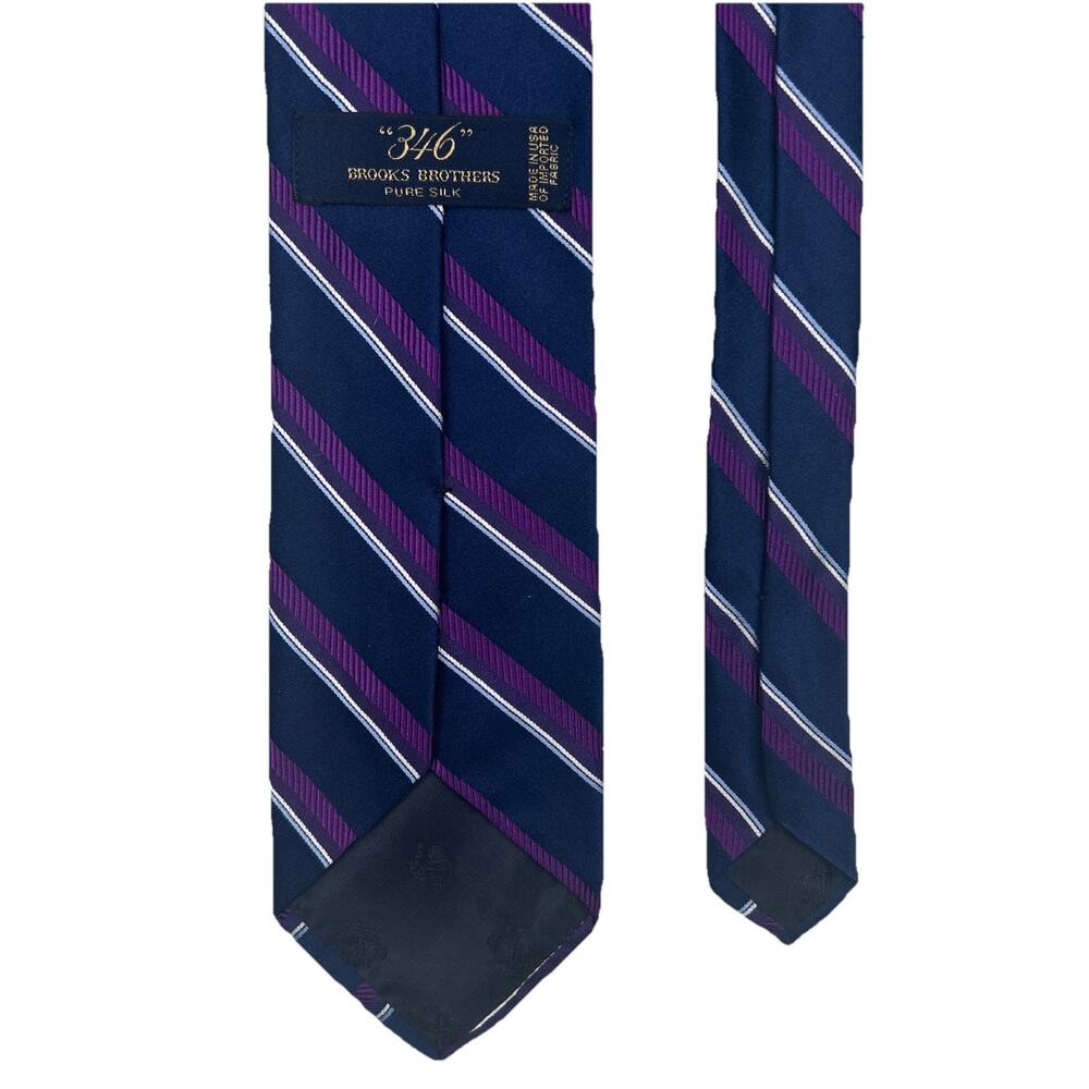 Brooks Brothers 346 Pure Silk Repp Striped Tie Purple Navy Light Blue White 60”
